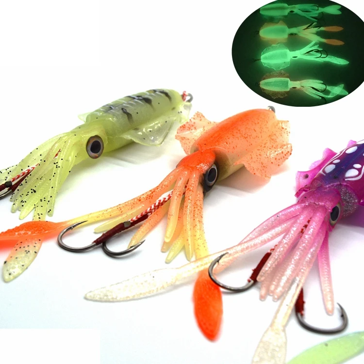 

TAKEDO Hot sale high quality TPR material 60g 150mm Deep sea squid jig fishing lure luminous soft plastic squid lure