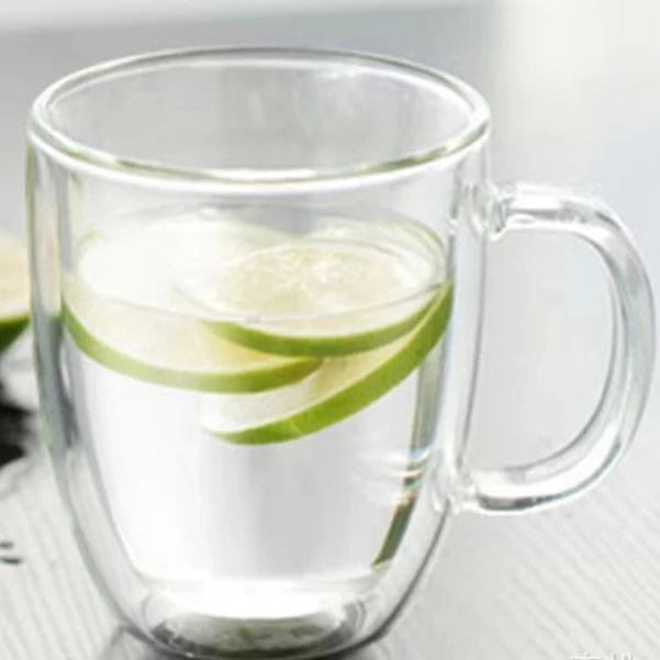 

Hand blown double wall coffee cup heat resistant glass tea cup with natural bamboo lid silicone ring