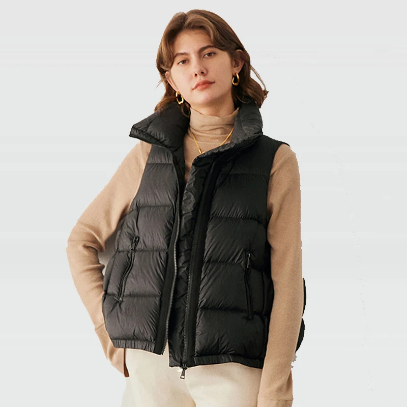 

JANVENY Wholesale Newest Ladies Thick Warm Stand Collar Cropped Duck Down Vest Sleeveless Bubble Coat
