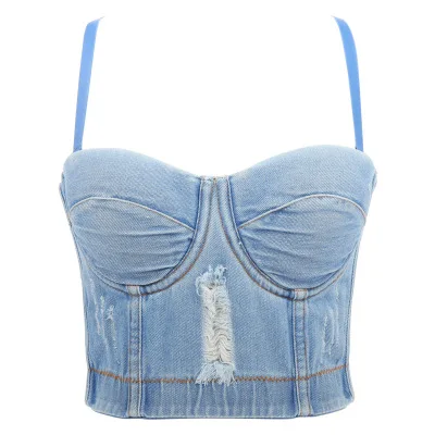 

New Women Denimsexy Bodysuit Push Up Sleeveless Body Suit Summer Fashion Streetwear Outfits