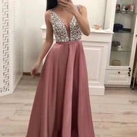 

Graduation Ball Fashion Women V-collar Sleeveless Sequins Dresses Women Sexy Party Solid Color Sexy Bridesmaids Dresses