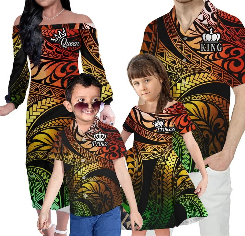 

Colorful Samoa Tribal Parent-child Mother Daughter Clothes Daddy Son Outfits Family Matching Short Sleeve Shirt Boys Clothing, Customized color