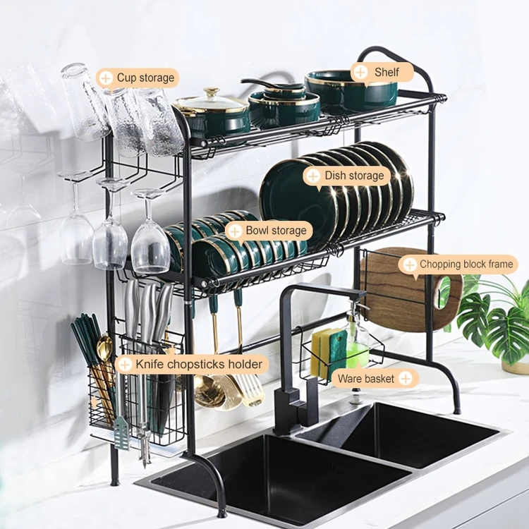 

Factory Custom Kitchen Storage Rack For Storing Tableware On The Sink, Black