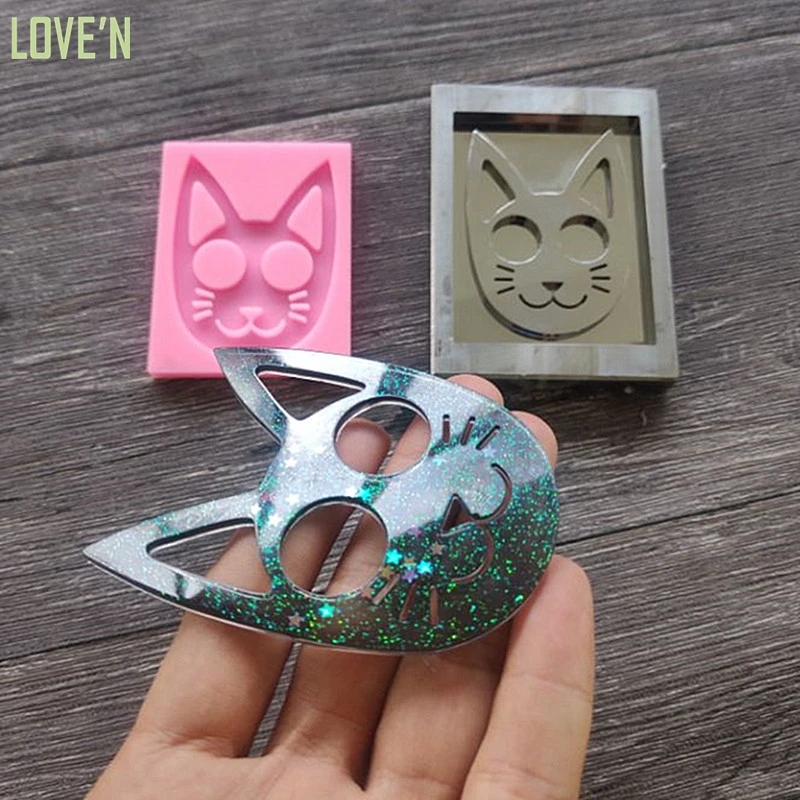 

LOVE'N LV164K DIY Handmade resina Charms Mould cute but deadly kitten Cat Head Protection Defence Silicone Keychain Mold