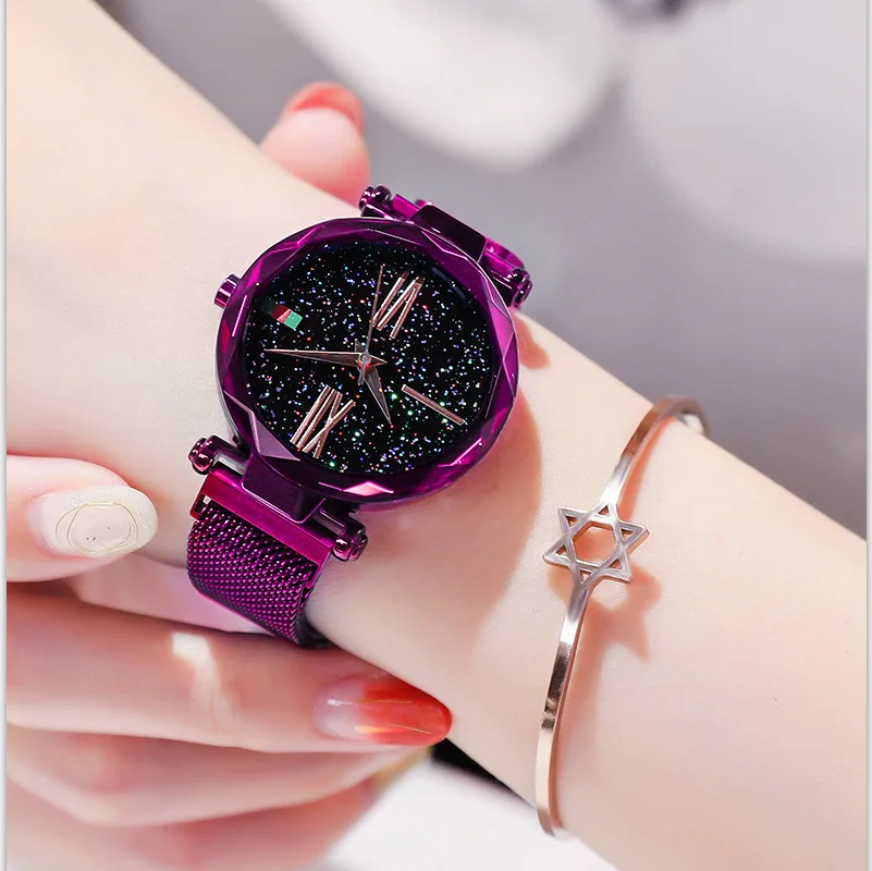 

Starry sky stylish watches women ladies wrist watches stereo glass magetic watch, Black