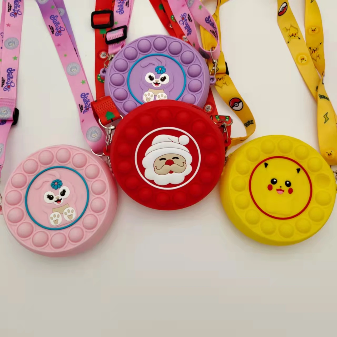 

fidget popit crossbody shoulder bag silicone handbags pop it round christmas gift Star Delu Santa Claus Bikachu coin purse