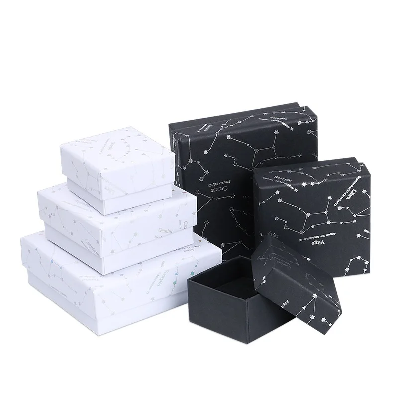 

High Quality Constellation Star White and Black Jewelry Big Size Box For Ring Necklace Bracelet, Black/white/red