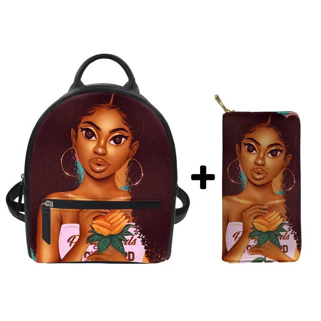 

2pcs/set Mini Backpacks with Wallet African American Girls Black Art Printed Waterproof Backpack Plain Custom, Customized color