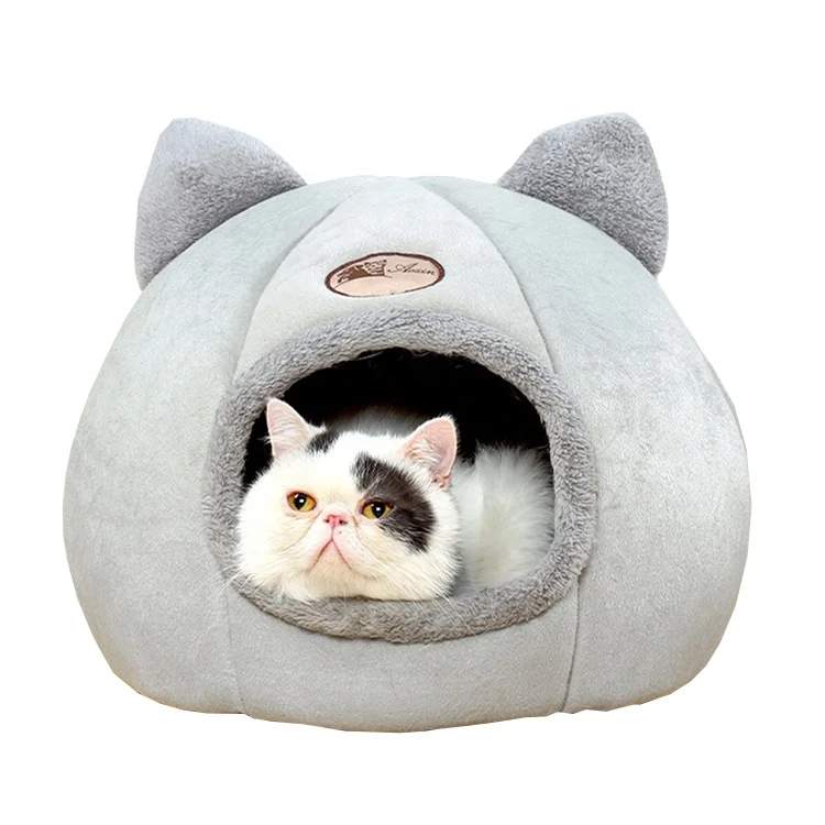 

Sohpety Portable Small Cute Fluffy Felt Soft Plush Cat Pet Cave Home Bed House Luxury Cave Felt Wool For Pet Cats Box House, Grey