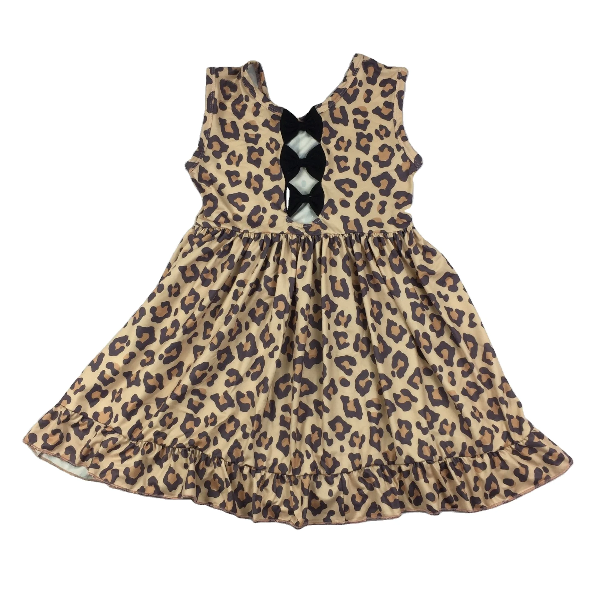 

Girl Dresses Bow back summer Wholesale 2022 Kids Clothing New Arrivals Sweet smocked leopard design girl party dress