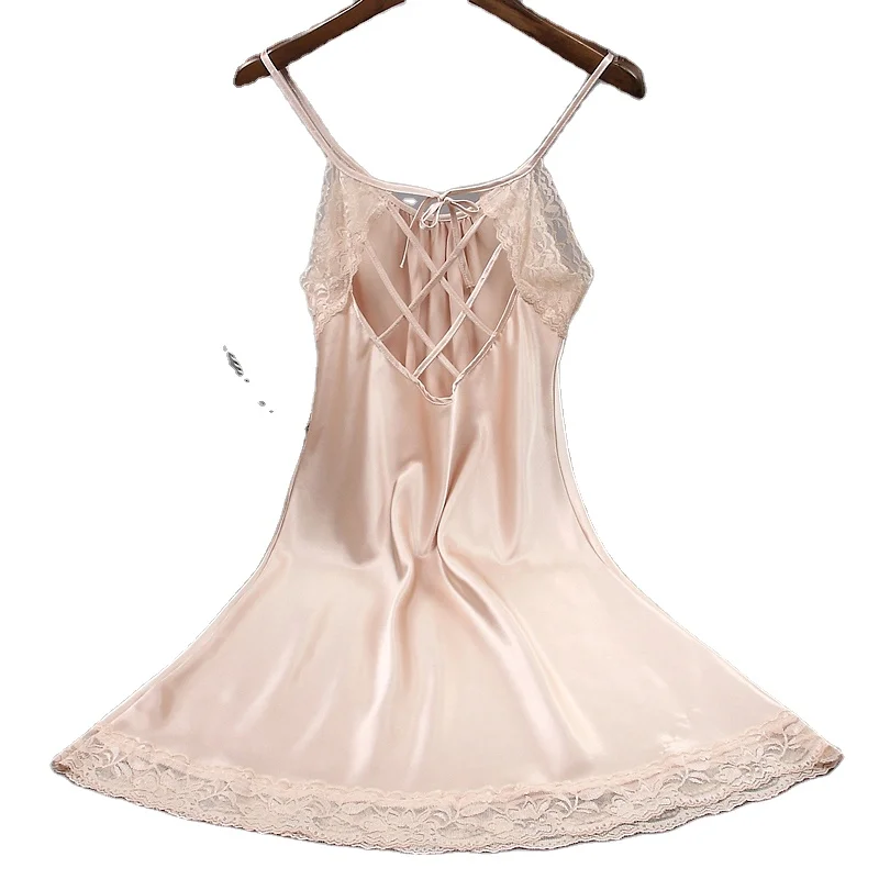 

girls satin night dress women silk camisole dress honeymoon gift slip dress sexy spaghetti skirt pajamas braces skirt nightgown, Required