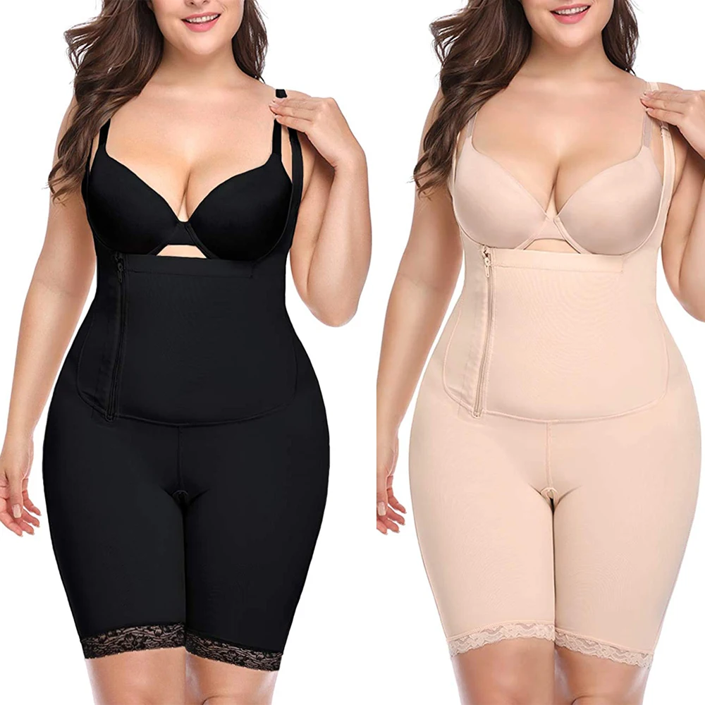 

Gujia high compression fajas colombianas reductora side zipper fullbody bodysuit shapewear seamless bodyshaper women's shapers, Black/beige