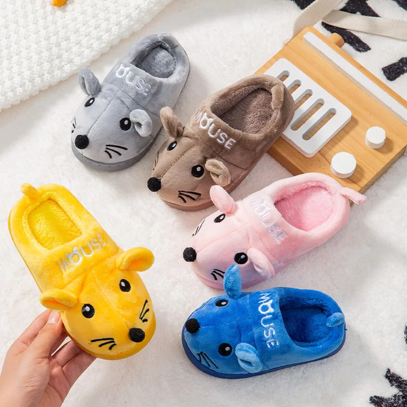 

winter new children's cotton plush slippers home indoor non-slip thick-soled warm furry shoes for kids, Picture