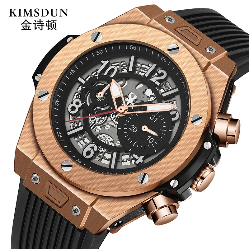 

KIMSDUN K-523A high quality rose gold mens mechanical watch buy Silicone band Luminous calendar automatic Casual wristwatch