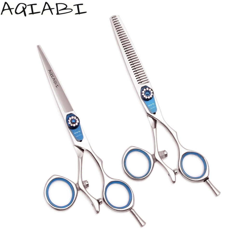 

Professional Barber Scissors 5.5'' 6" AQIABI JP 440C Hair Cutting Scissors Thinning Scissors Swivel Thumb Shiny A9019