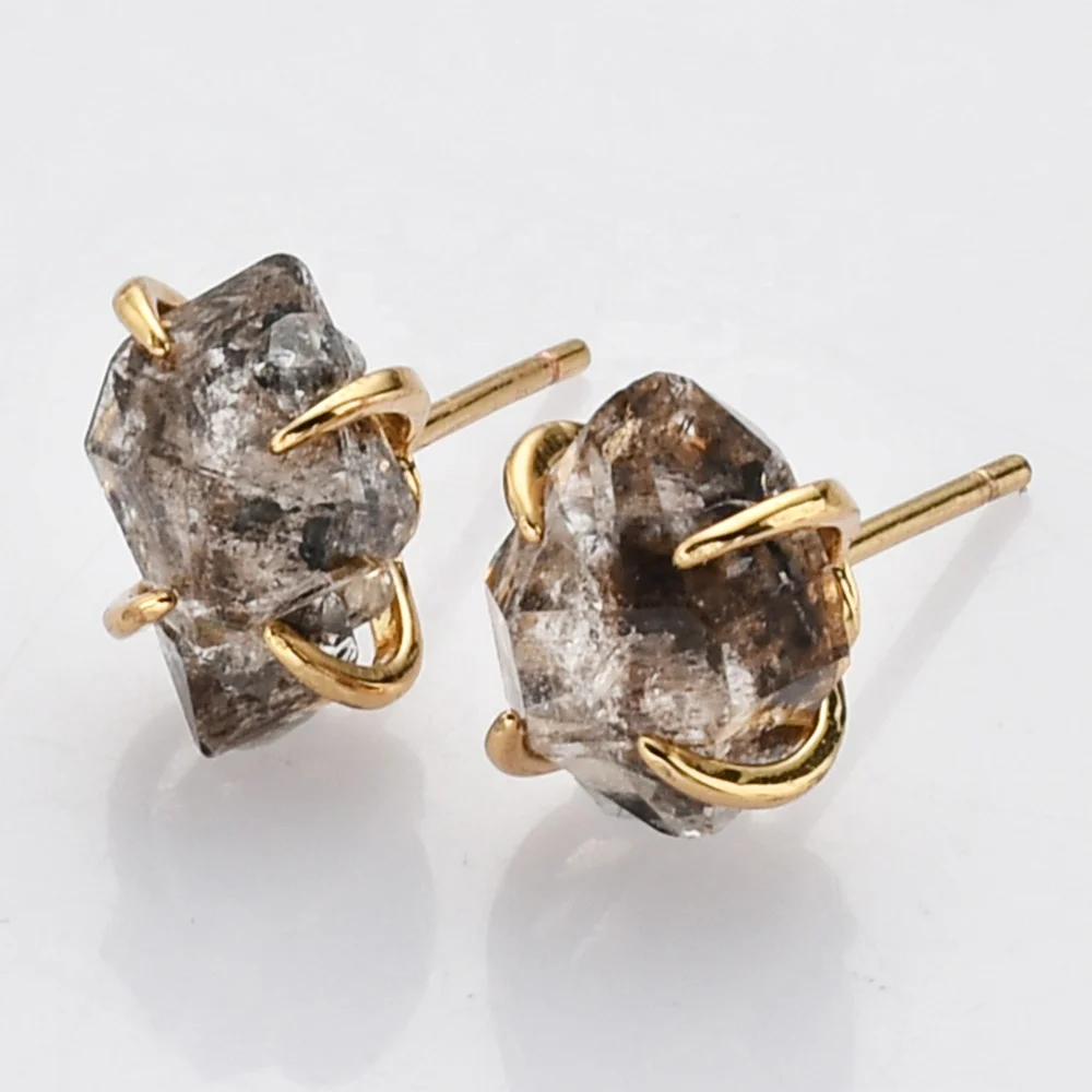 

Claw Setting 925 sterling silver hypoallergenic stud earings jewelry women herkimer diamond crystal earrings 2023