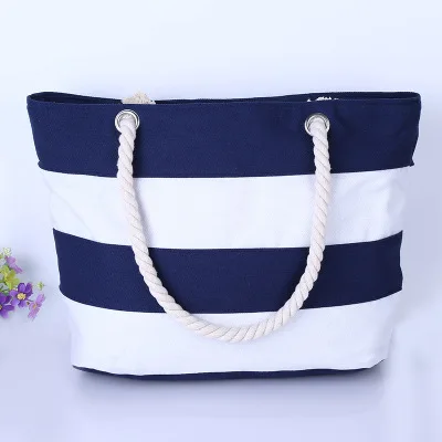 

Custom logo tote Mesh Beach Bag,china manufacturer stripe rope canvas beach bag with zipper,coloured beach bag canvas rope