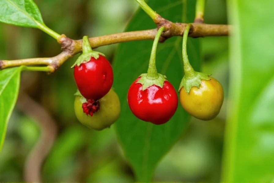 Close-up view of Kayan pepper berries on vine in Kalimantan rainforest
