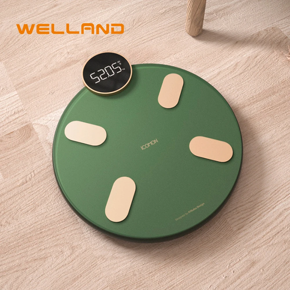 

New Arrival Big LED High Accurate Glass Body Fat Analysis Electronic Smart bathroom digital Scale, Green