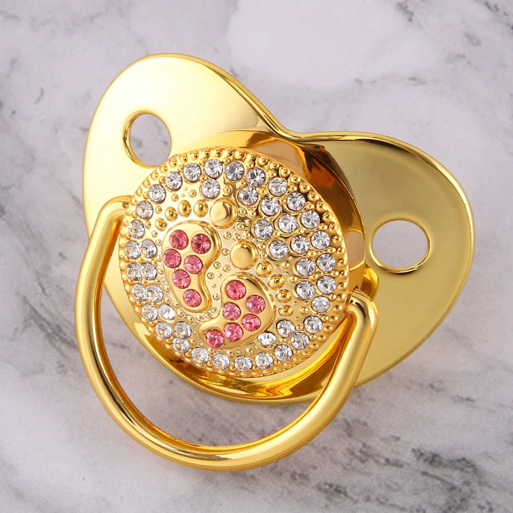 

Luxurious Synthetic Diamond Golden Baby Bling Pacifier Newborn Infant Unisex Infant Silicone Orthodontic Nipple Sleeping Soother