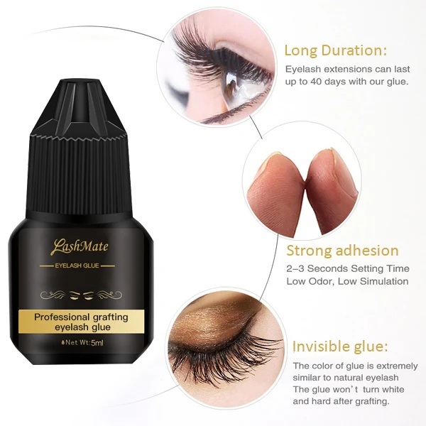 

Eyelash Adhesive Black Strong Eyelash Extension Glue 1-2 Seconds Quick Dry Professional False Eyelashes Glue Low Smell