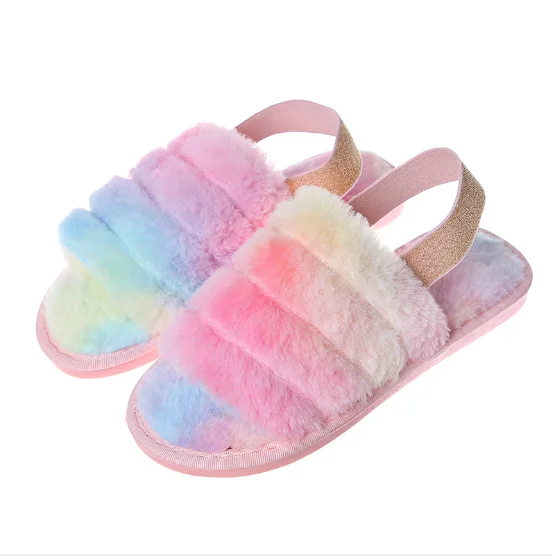 

Spring and autumn fashion plush slippers rainbow style women's slippers with plush heel, Watermelon rainbow,rainbow,lighter rainbow,biege,gray,