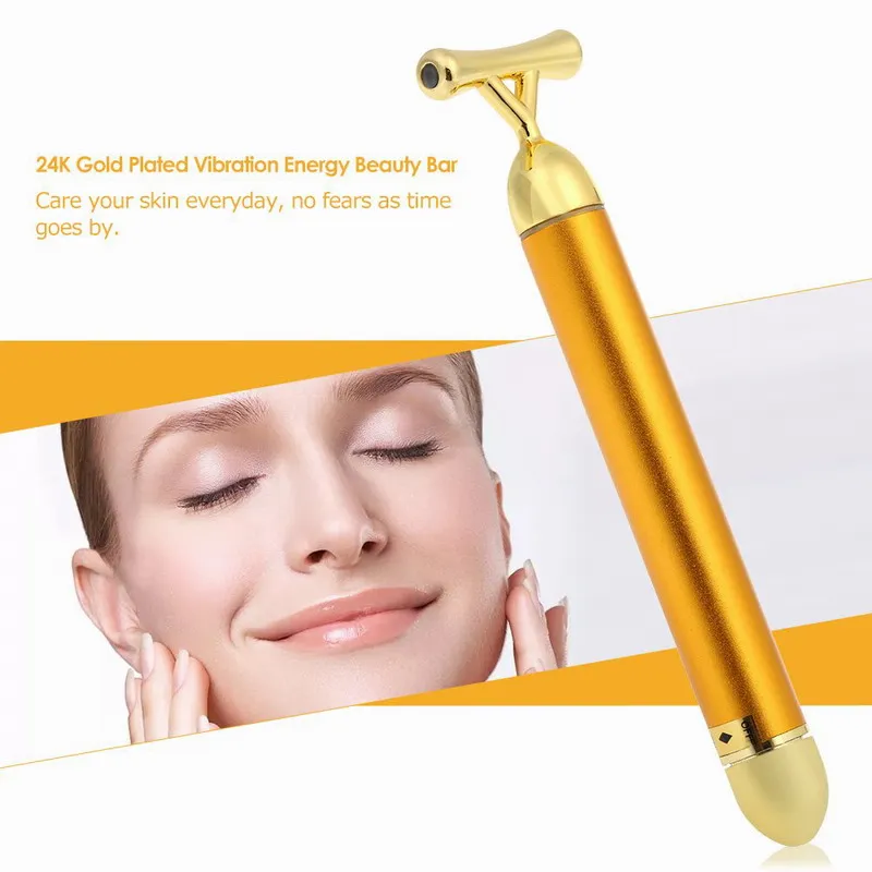 

Private Label 2 in 1 Energy Beauty Bar 24K Golden Pulse Facial Lifting Tool Electric 3D Roller Face Massager