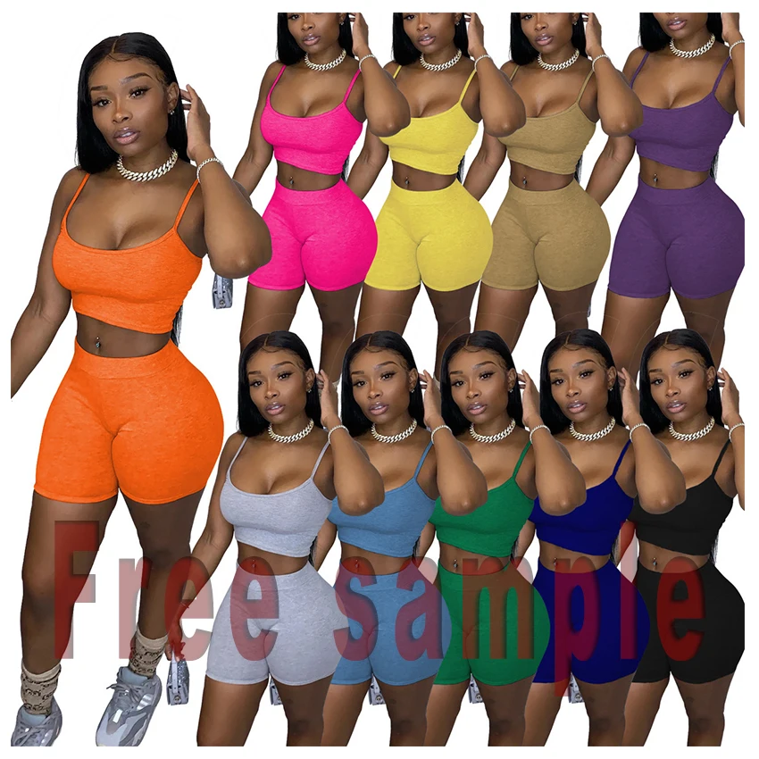 

2021 Women Shorts Clothing Biker Summer Short Matching Set Tracksuit Two Piece Pants Sets, Custom color