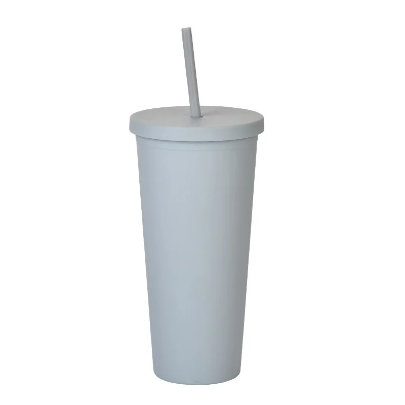 

24 oz Grey Reusable Double Wall Acrylic straw lid plastic water bottles with custom logo plastic sublimation blank tumblers, Customized