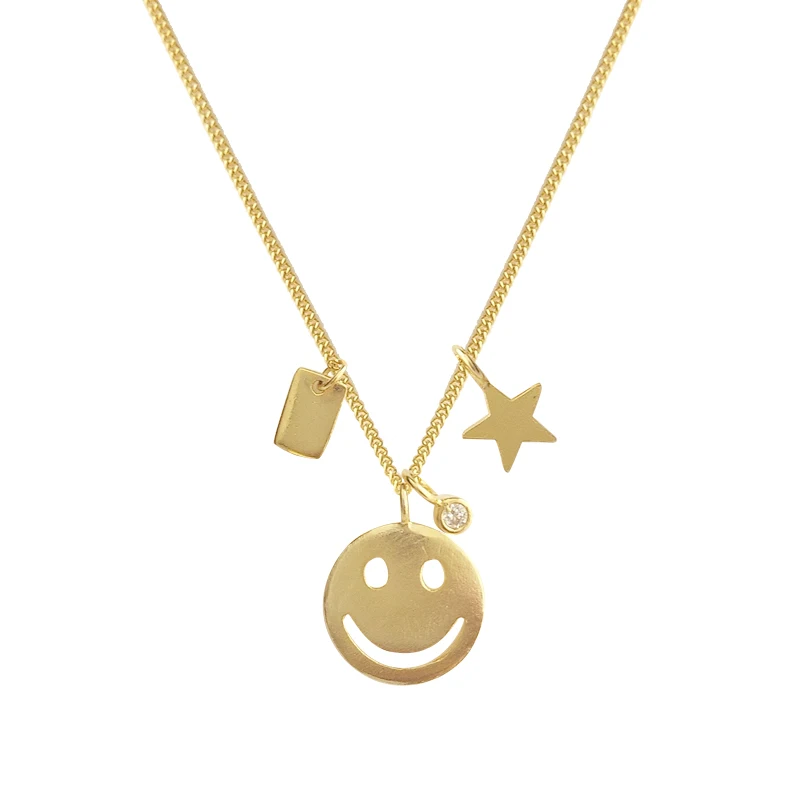 

Trendy cute 925 silver 18k gold plated smiling jewelry star charms smile face pendant necklace