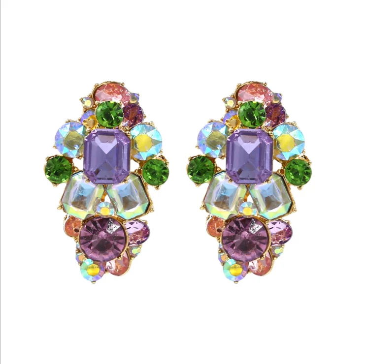 

Wholesale New Long Metal Hollowed-out Hanging Colorful Crystals Dangle Drop Earrings Fine Jewelry Accessories For Women, See the picture