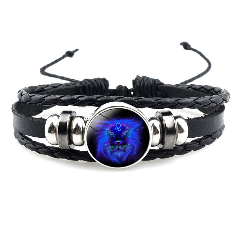 

Factory outlet Promotional Gift Handmade Braided Leather Charm Constellations Leather Bracelet