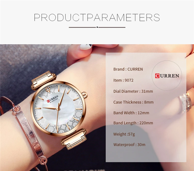 Watches for Women Luxury Brand CURREN 9072 Elegant Thin Quartz Wristwatch with Stainless Steel Simple Female Clock