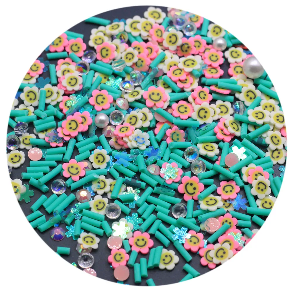 

Sunflower Happy Face Slices Polymer Clay Pearls Rhinestones Soft Pottery Sprinkles For Toys Decoration DIY Crafts Filler