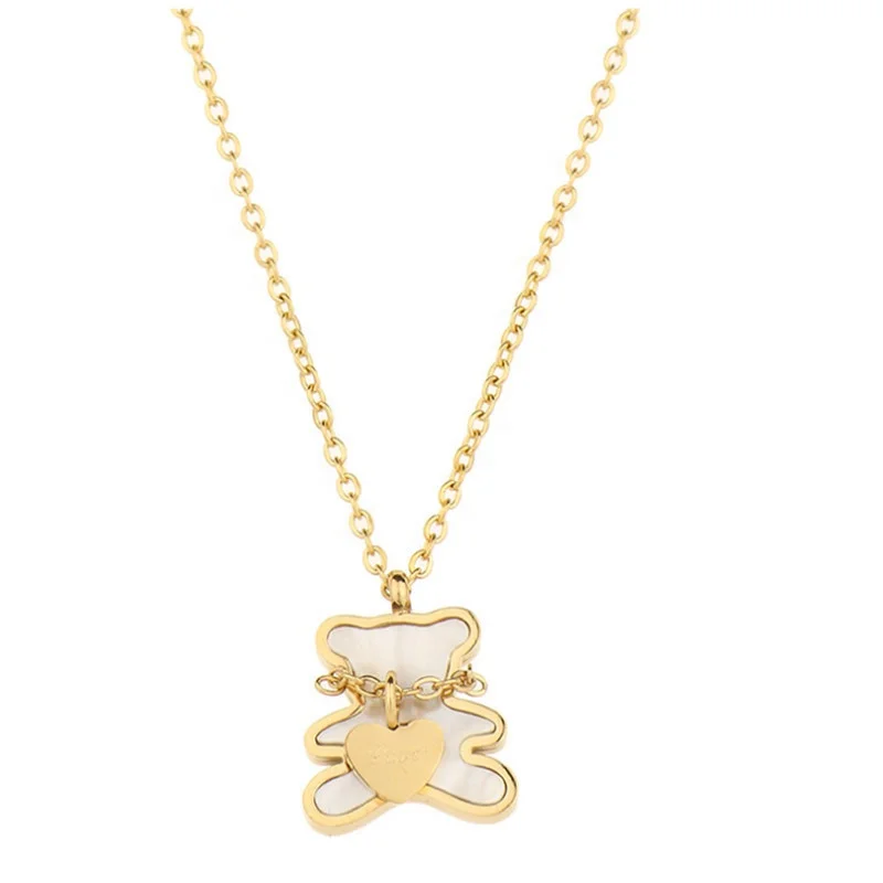 

Cute Teddy Bear Pendant Heart Crystal Pendant Necklace Animal Jewelry for Women Teen Girls, Gold