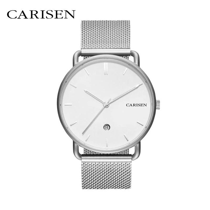 

Business Carisen Minimalist Men Wristwatch Quartz Watch Stainless Steel Case Mesh Band Strap Waterproof 2020 Crystal Unisex 7 Mm