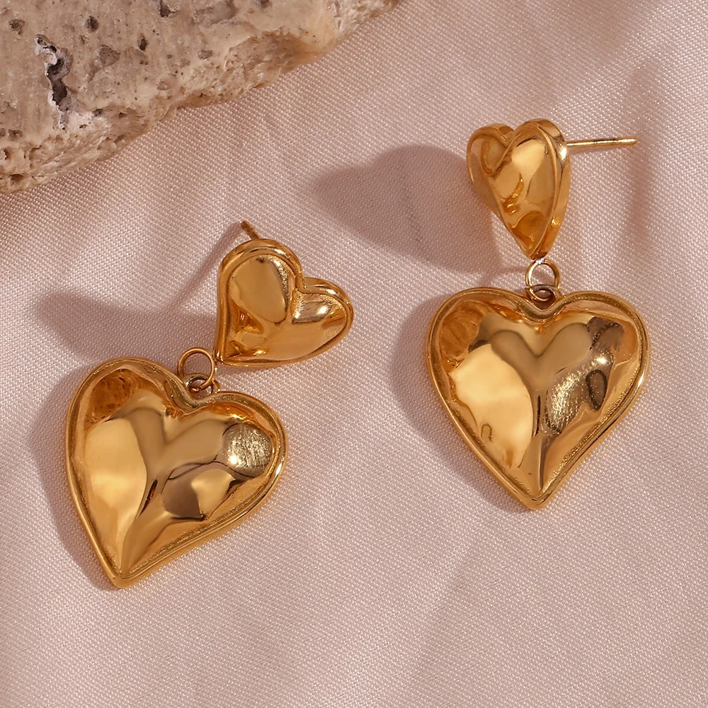

Personalized Gifts Heart Earrings Stainless Steel PVD Gold Plated Statement Drop Earrings boucles d'oreilles