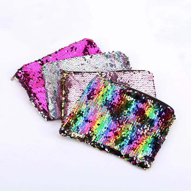 

Organizador De Maquiagem Large Capacity Gold Zipper Women Sequined Bling Makeup Storage Bag Glitter Pu Cosmetics Shopping Bag