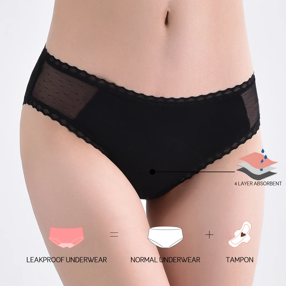 

Lynmiss 4 layers absorbent seamless leak proof menstrual women bamboo period panties