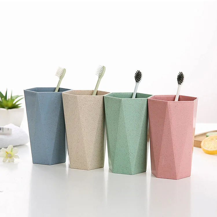 

Couple Toothbrush Wash Cup Wheat Straw Geometric Diamond Brushing Drinking Cup