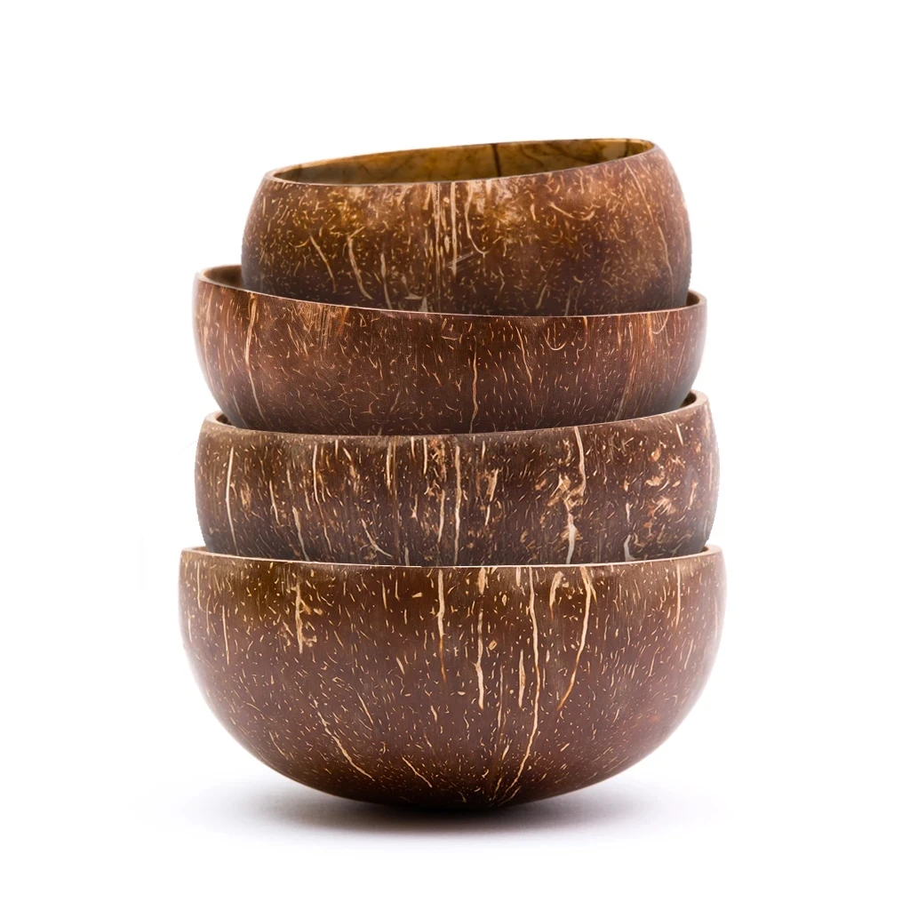 

engraved Vietnam Natural wood candle bowl with custom logo wooden Salad Spoon Fork Set Coconut shell Bowls set