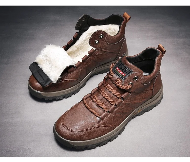 

Design Luxury Style Leather Plush Men's Boots Outdoor Hiking Fashion Custom