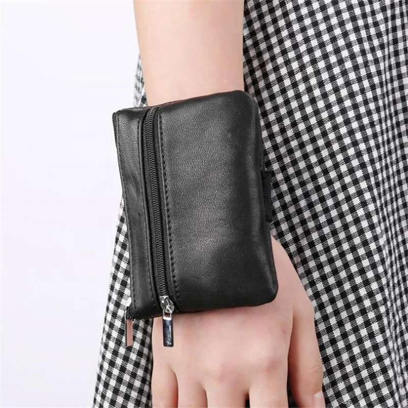 

Women Small Coin Purse Change Purses for Women Genuine Leather Wrist Bag Mini Zipper Pouch with Key Holder Girl, Blakc