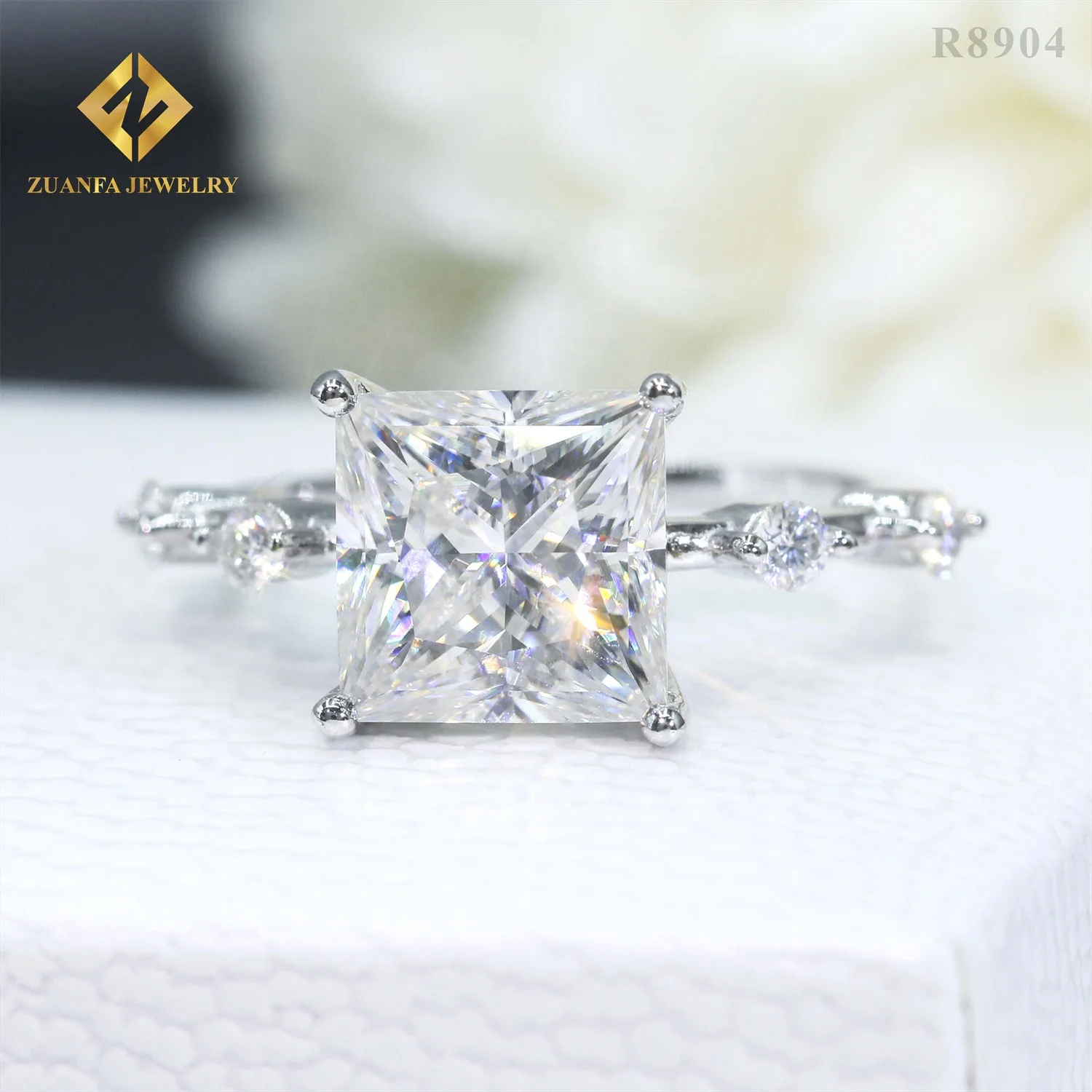 

Lover Bridal Wedding Jewelry 9*9mm 4Ct Ice Crushed Princess VVS1 Moissanite 9k/14k/18k Real Solid Gold Engagement Ring Ladies