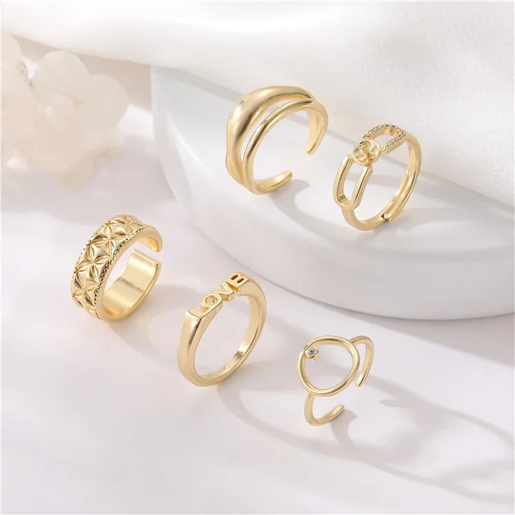 

Hot Sale New Simple Style 14K Gold Plated Round Love Adjustable Finger Ring Jewelry for Women