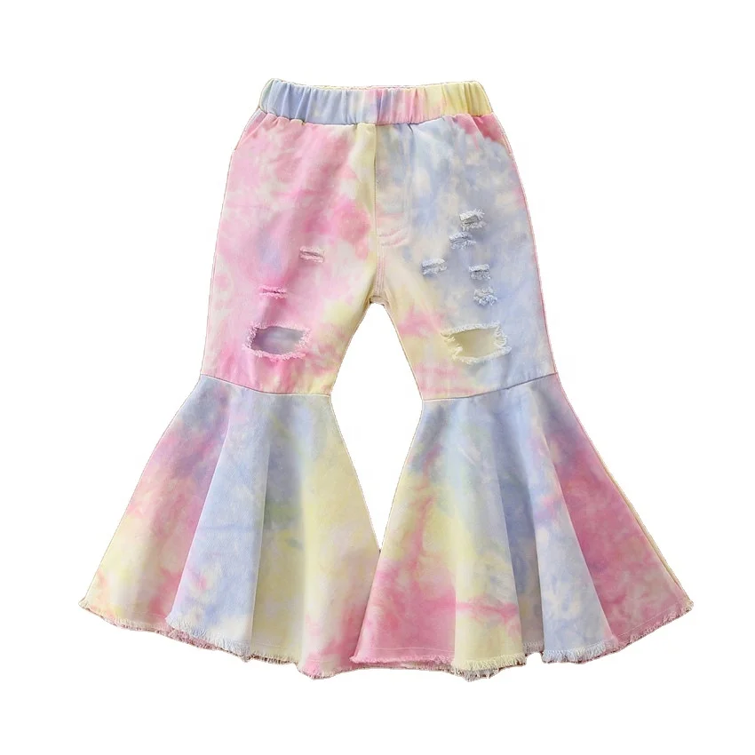 

Latest Boutique Girls Flare Pants Plus Size Bell Bottom Kids Tie Dye Jeans, As shown in the picture