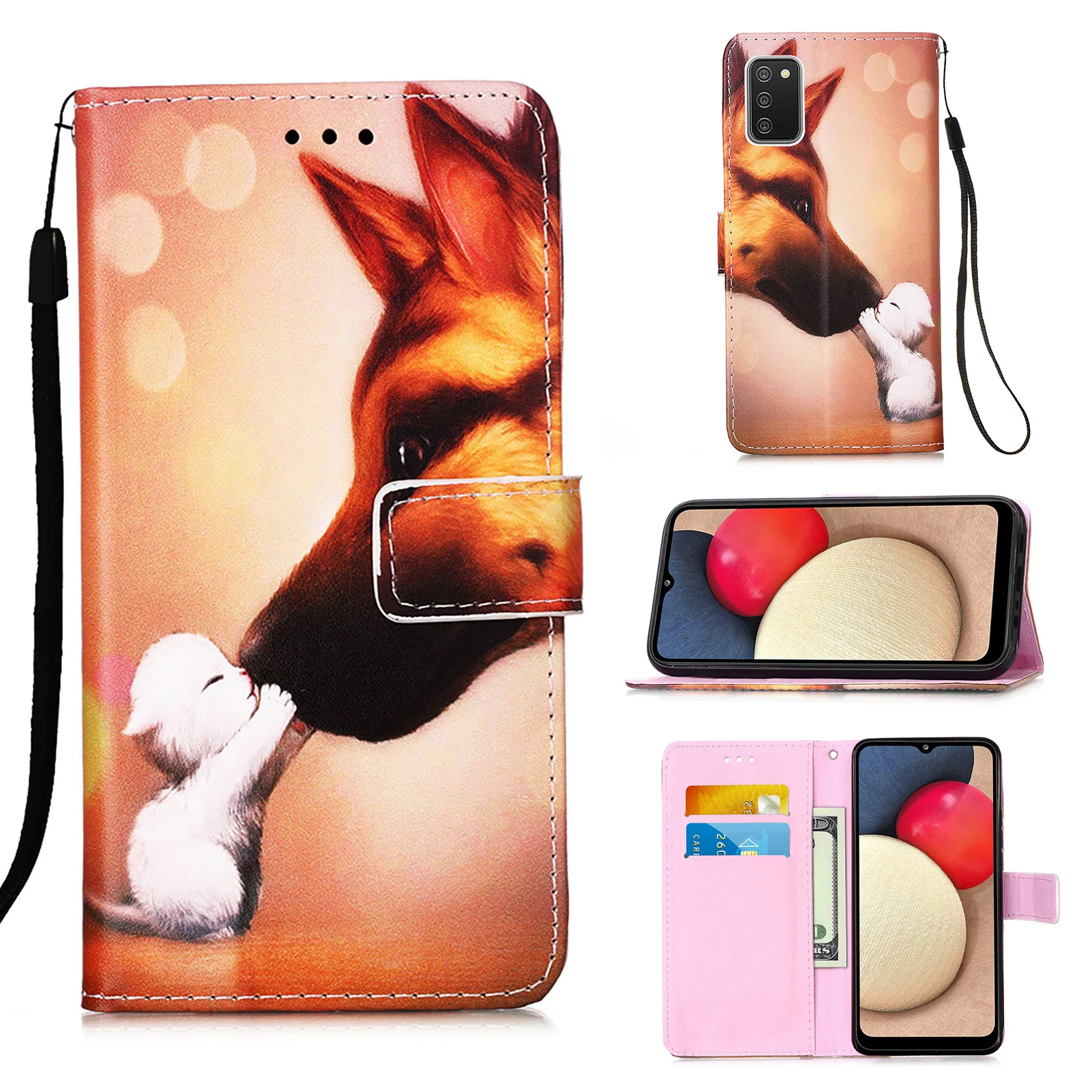 

Animal Panda Donkey Fashion Flip Cover PU Leather Phone Case For Galaxy A02S Wallet Bag Stand Cases Capa