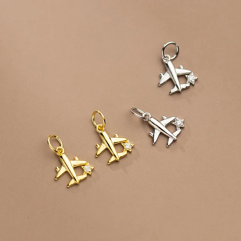 Delicate fashion S925  airplane with star zircon pendant for diy charm women accessories