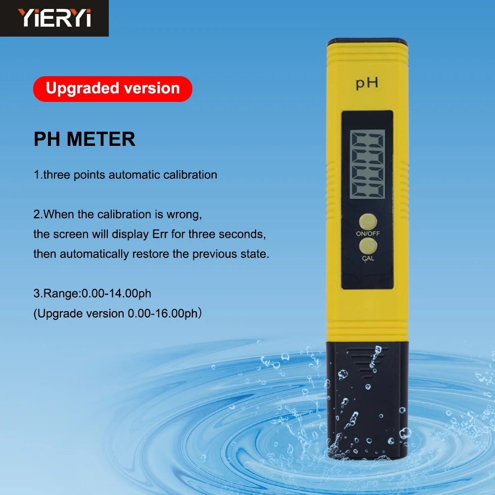 PH Tester for Hydroponics Household Drinking and Pool Digital PH Tester Pen with 0.01 High Accuracy and 0-14 PH Measurement Range Ph Meter 