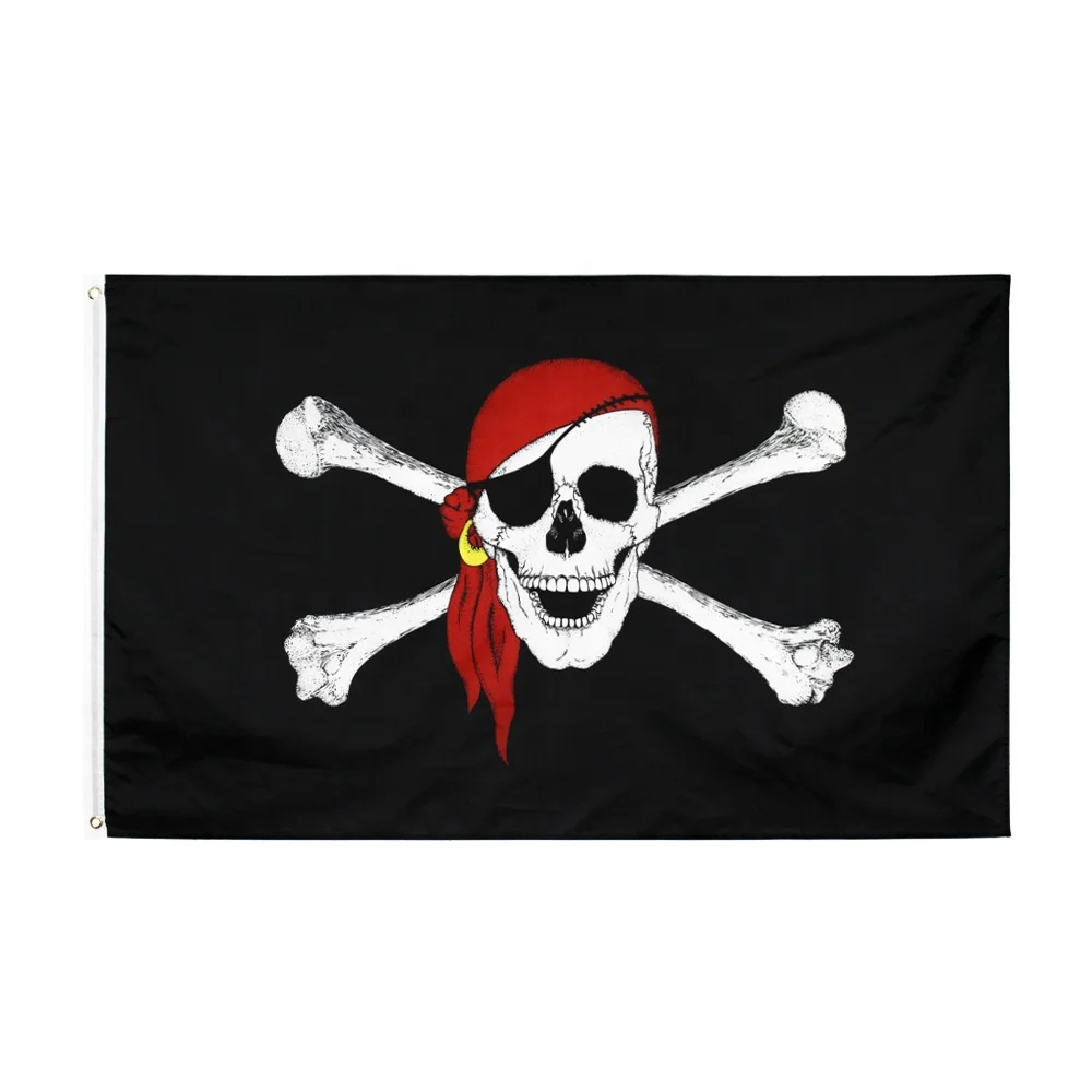 3x5ft Skull and Crossbones Sabres Swords Red Scarf Pirate Dead Man's Chest Flags Polyester EN-71 Certified